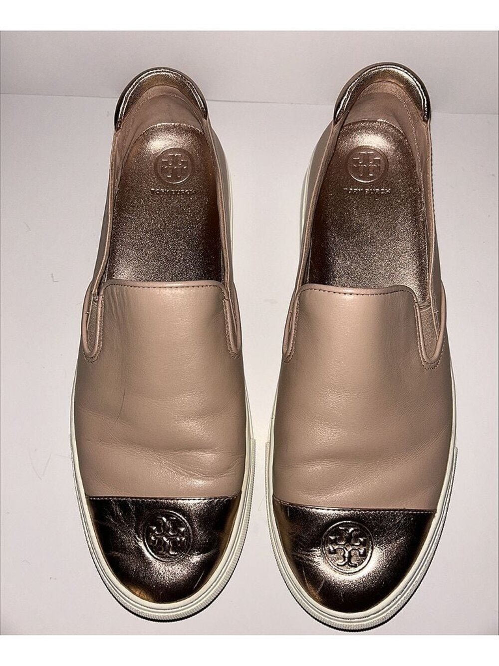 Tory Burch - Pink & Gold Slip On Leather Sneakers - Size 10.5